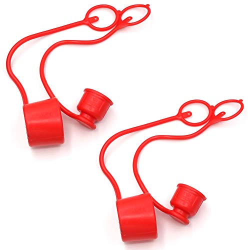 Image of CEKER 1 /4 inch Skid Steer Bobcat Flat Face Hydraulic Coupler Male Female Dust Caps and Plug Kits Covers,Fits ISO 16028 Hydraulic Quick Coupling,Red Cap with Retention Ring Keeps Cap Attached to Hose