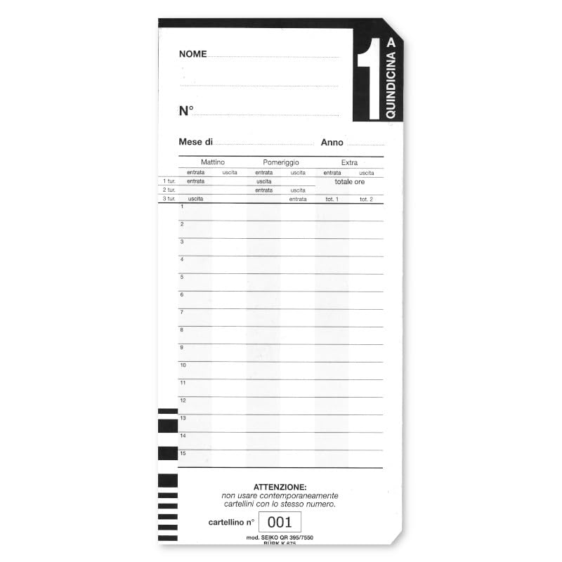 CARTELLINI BIQUINDICINALI PER QR 395/7550/BURK