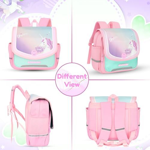 Image of Storite Unicorn Kids School Backpack for Girls (Class 2-6) 13L | Rectangular Pastel Design with Flap & Rotating Lock | Padded Back & Tablet Compartment