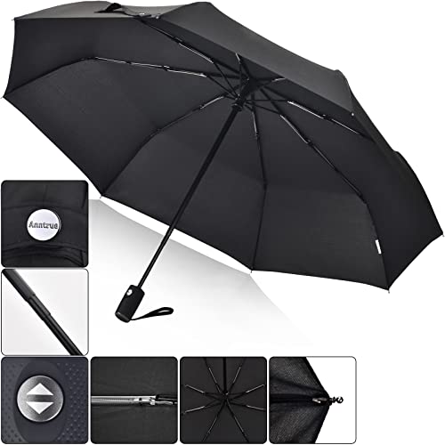 Anntrue Windproof Travel Umbrella, Auto Open Close Lightweight Compact Portable Backpack Folding Umbrella, Perfect For Car, Purse, Men And Women (Black) #TOP4