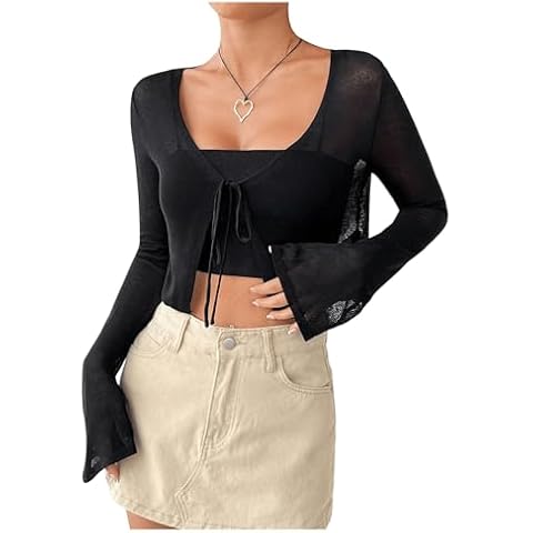 SHENHE Women's Sheer Crop Cardigan Cover