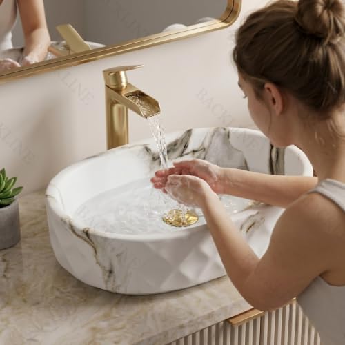 Image of Backline Ceramic Table Top Wash Basin 50 x 32 x 14 cm | White Matt Finish Counter Top Bathroom Sink | Premium Above Counter Wash Basin | Modern Oval Designer Basin