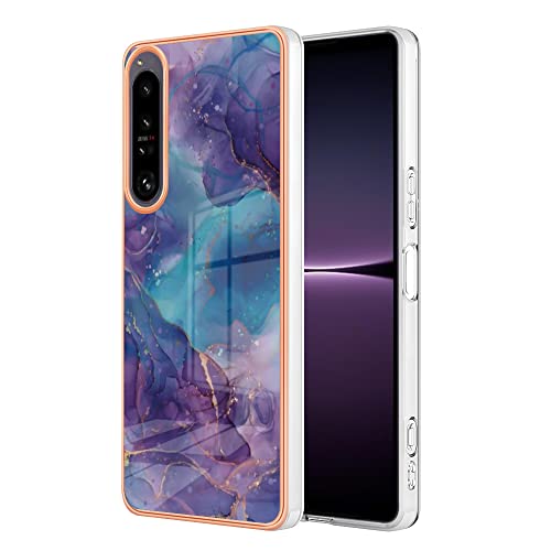 ONV Silicone Case Compatible with Xperia 1 IV - Phone Case Silicone Marble Painted TPU Ultra Thin Case with Bumper Scratch-Resistant Cover for Xperia 1 IV [Color] - Purple
