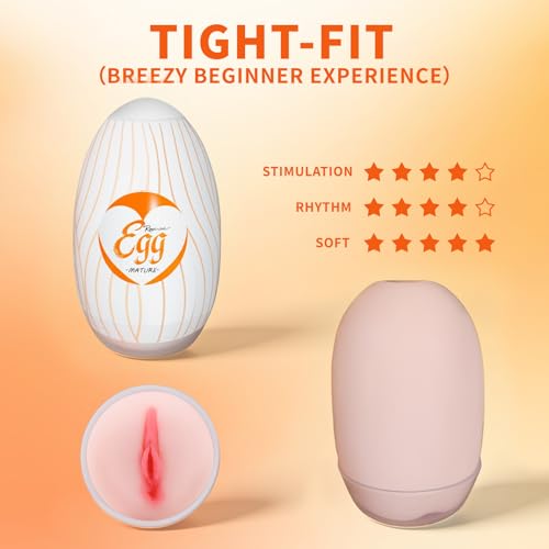 Image of Egg Male Masturbators for Penis Training,Textured Stroker Pocket Pussy Stretchable Stimulator Sleeve with Strong Suction, Realistic Portable Anal Sex Toys for Men（Virgin Vagina）