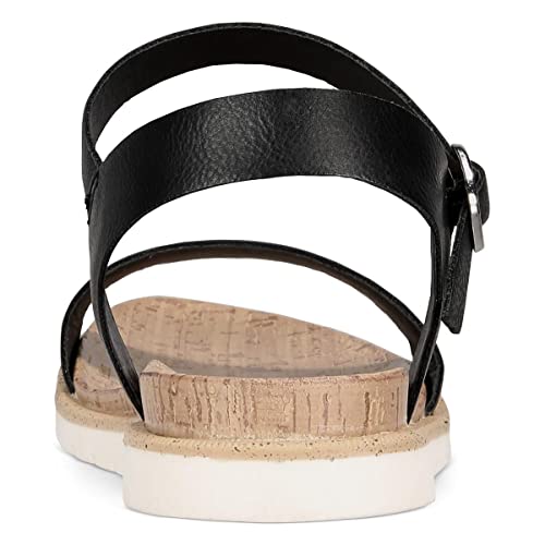 Sun + Stone Womens Mattie Faux Leather Open Toe Flats Black 9 Medium (B,M)4