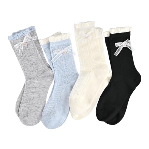 Image of Women's Cute Crew Socks, Casual Athletic Cotton Bowknot Cherry Calf Novelty Socks for Women