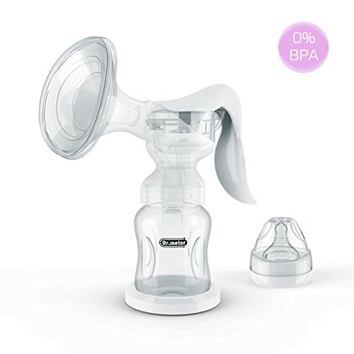 Manual Breast Pump, Dr.meter BPA Free Food Grade Milk Pump Suction with 180 Degree Rotated Handle for Storing and Feeding (BPA Free Manual Breast Pump)