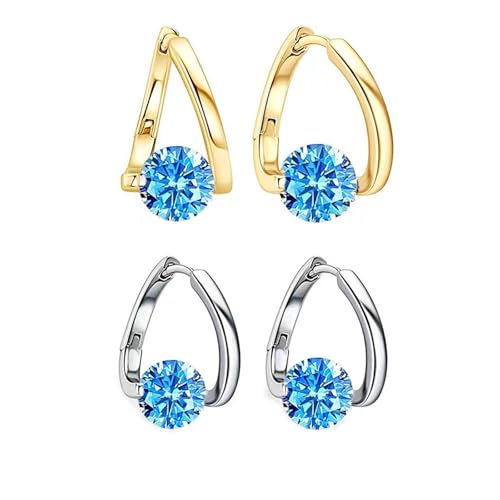 2 Pairs Halolux Lymphvity Germanium Earrings,Flysmus Halolux Lymphvity Drainage Cubic Zirconia Earrings Lymphati Activity Hoop Earrings for Women Lymphvity Therapy Earring Jewelry (Blue)