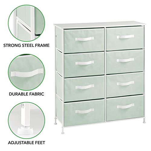 Mdesign 38.31" High Steel Frame/Wood Top Storage Dresser Furniture, 8 Fabric Drawers, Large Bureau Organizer For Baby, Kid, Teen Bedroom, Nursery, Playroom, Dorm, Jane Collection, Mint Green/White #TOP3