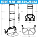 Chariot à main pliant Portable Chariot pliable à main à bagages en aluminium Dolly Cart Push Truck Noir Charge maximale 180 lbs, avec cordon noir Bungee, poignée télescopique, roues en caoutchouc avec roulements doubles