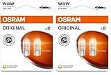 OSRAM ORIGINAL LINE 12V, W5W, lámpara de señalización, base de cuña de vidrio, doble ampolla (2 lámparas) (Paquete de 2)