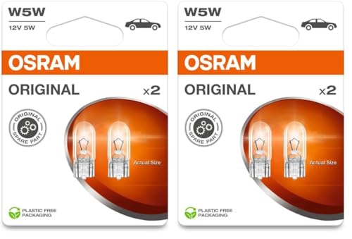 OSRAM ORIGINAL LINE 12V, W5W, lámpara de señalización, base de cuña de vidrio, doble ampolla (2 lámparas) (Paquete de 2)