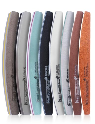 Lot de 8 limes à ongles et tampons - Lime à ongles Grit 80/100/120/150/180/240/1000/4000 - Bloc de lime à ongles pour tondeuse à ongles - Outils de manucure