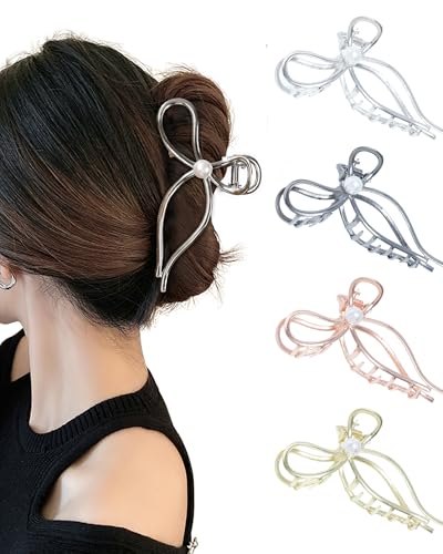 4 Pcs Silver Metal Claw Clips for Women Bow Hair Claw Clips