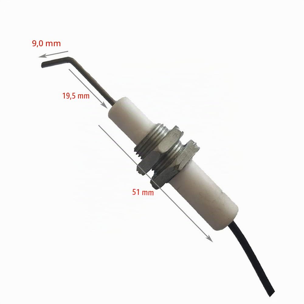 Meter Star, Accendino piezoelettrico con pulsante e elettrodo universale in ceramica filettato, funzionamento con scintilla, cavo da 0,3 metri, set da 2