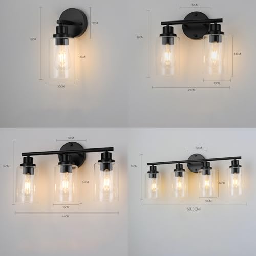 Iluminación de pared interior vintage E27 negra de 3 lámparas para dormitorio 4