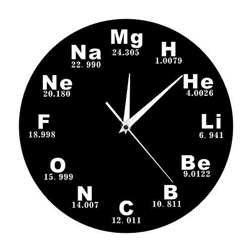 The Geeky Days Chemistry Wall Clock Battery Operated, 12 Inch Silent Non Ticking Chemical Elements Clock Periodic Table Wall Clock Watch Chemistry Decor for Chemical Engineer Science Teachers Gift
