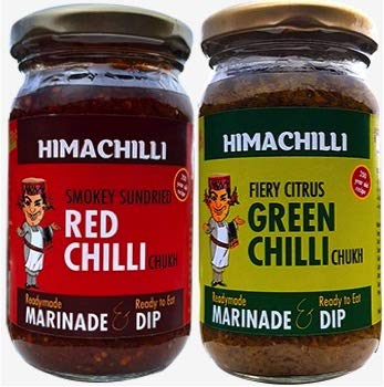 HIMACHILLI Traditional - Chilli Chukh and Green Chilli Chukh - Pack of 2, (Each Bottle 200gm)