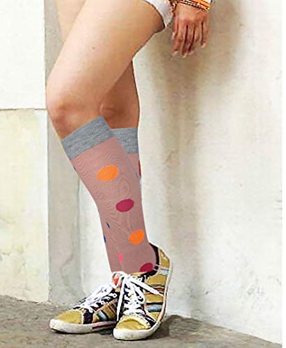 6 Pairs Women's Fancy Design Multi Colorful Patterned Knee High Socks,New Polka Dot,Size 9-11 ( Fit Women Shoe Size 4 To 10 ) #TOP7
