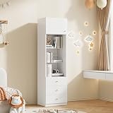 Mobile portaoggetti bianco con vetrina, libreria e cassetti 50 x 40 x 180