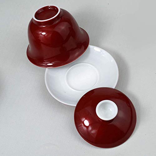 Porcelain Gaiwan 7oz Teacup White Glazed Tureen Chinese Sancai Cover Bowl Lip Cup Saucer Set - Thumbnail 7