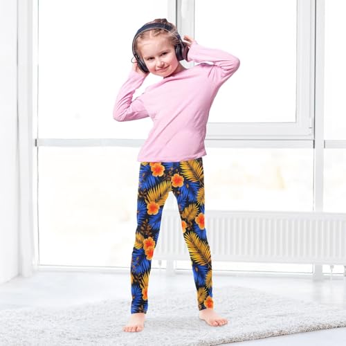 Hibiscus Flowers Palm Leaves Girls Leggings Soft Stretch Workout Yoga Dance Pants for Kids Casual Tights4