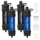 Mini Water Filter NatureNova Portable Emergency Water Filtration System Hiking Camping Straw Survival Gear Emergency Preparedness（Blue/Black, 4 Pack