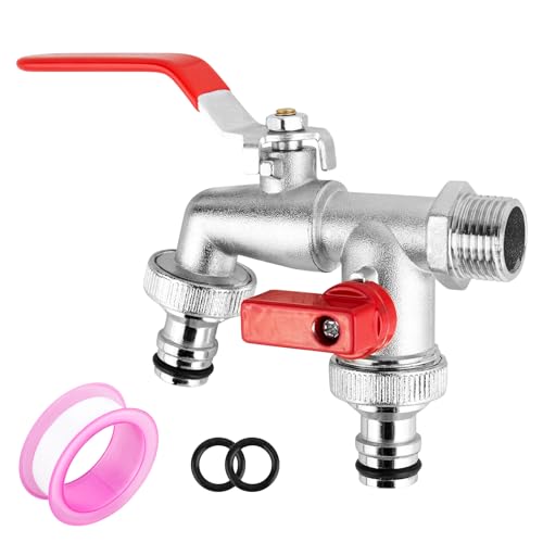 ‎DMJJSD Robinet Double Sortie Robinet de Jardin 3/4'' Pouce Robinet d'eau en Laiton Double de Qualité Supérieure, Résistant à la Rouille et au Gel Pour Jardin, Machine à Laver, Baril de Pluie