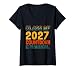 Women's Class of 2027 Countdown in Progress Fun Back to School Retro V-Neck T-Shirt
