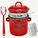 Recipiente Para Grasa de Tocino Con Colador - Tarro de Almacenamiento de Aceite de Cocina de Gran Capacidad (46 onzas),incluye Espátula de Silicona Apta Para uso Alimentario (Red)