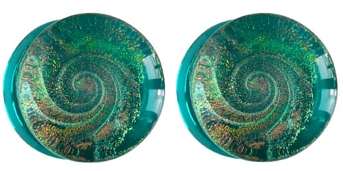 SoScene Sparkle Galaxy Double Flared Glass Plugs (14mm- 9/16 inch, Teal)