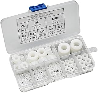 520pcs Nylon Washers, Plastic Round Flat Spacers, Flat Washer Screw Bolt Assorted 8 Size Flat Gasket for Bolts Round Insulation Gasket Ring Mechanical Flat Washer M2 M2.5 M3 M4 M5 M6 M8 M10 5-20mm