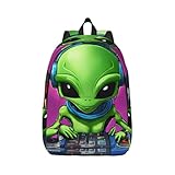 xullzh zaino casual con stampa aliena verde zaino da viaggio grande capacità cinghie regolabili zaino leggero, nero, m