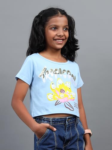 Image of Under Fourteen Only Girls Cotton Tops Collection - Round Neck, Crop Top, Full & Half Sleeve, Drop Shoulder, Ruffle Sleeve, Graphic Printed, Embroidered & Slub Knit Styles