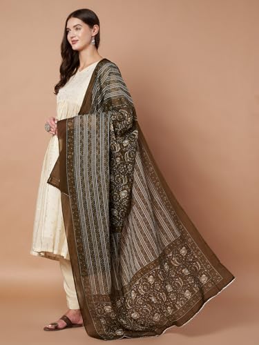 Image of Women's Cotton Blend Floral Print Dupatta with 2.20 Meters | Women's cotton printed dupatta with tassels