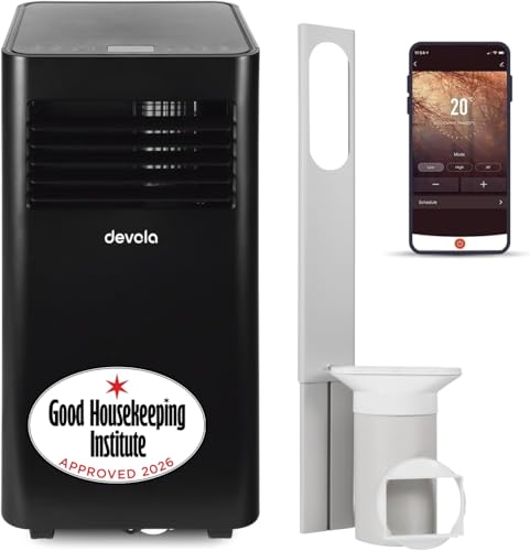 Devola 9000 BTU WiFi Portable Air Conditioner, 4-in-1 Cooling, Dehumidifier Fan Modes & Sleep Mode, 24H Timer, 2 Window Venting Kit Included, Air Conditioning Unit For Rooms Up to 20㎡