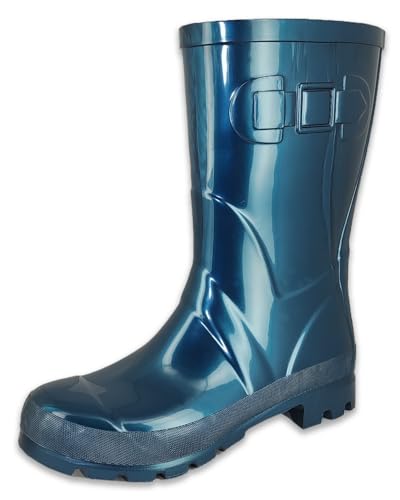 Beck Stivali da donna in gomma lucida, blu metallizzato, 39 EU