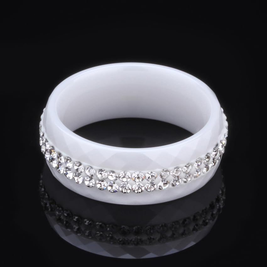 PAMTIER Unisex Ceramic 8mm Personality Simple Multi-Faceted Rhombic Cut 2 Lines Rows Crystal Zircon Inlay Ring Eternity Wedding Band2
