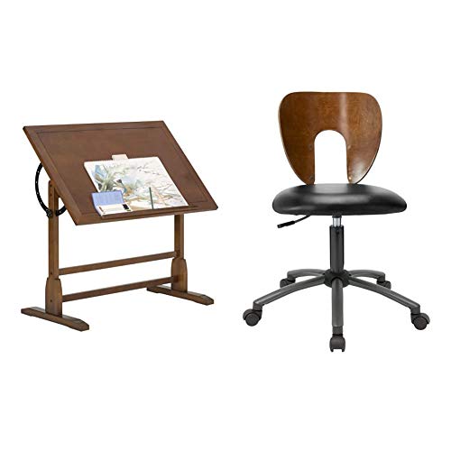 Vintage Rustic Oak Drafting Table, Top Adjustable Drafting Table Craft Table Drawing Desk Hobby Table Writing Desk Studio Desk, 42''W X 30''D & Studio Designs Ponderosa Chair In Sonoma Brown 13249 #TOP17