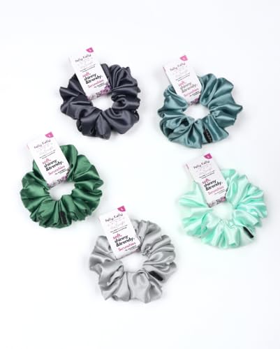 Image of Satin Scrunchies Hair Bands for Women | No-Damage Elastic Hair Ties for Ponytails & Buns | Fluffy & Stylish Rubber Bands | Large Size | Pack of 5