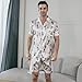 Men's Satin Pajama Set Short Sleeve Silky Pajama scanties Button Down Sleepwear Multicolor Silky Men's Pajama Set(White Birdie-XL)