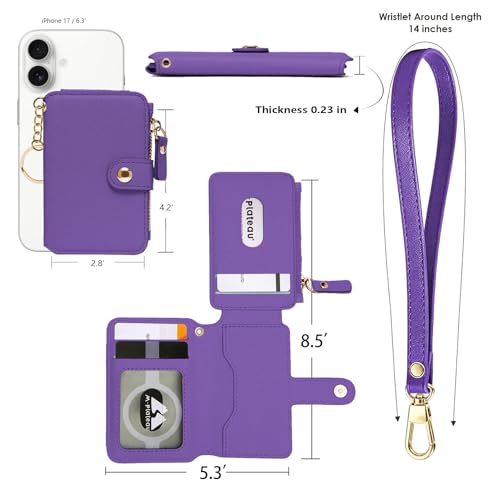 Image of M-Plateau RFID Blocking Keychain Wallet With Leather Wrist Strap | Keychain Wristlet, Womens Card Holder with Zipper Coin Pocket and ID Window (Purple)