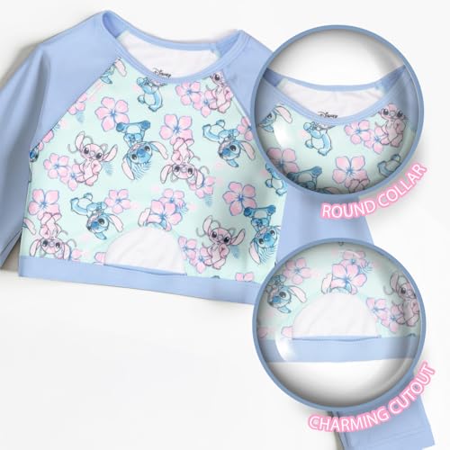 Image of Disney Lilo & Stitch Girls 2-Piece Swimsuit Set, Long-Sleeved Rash Guard and Bikini Bottoms, Quick-Drying Swimwear for Kids