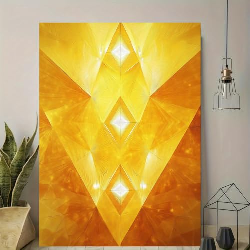 Toile abstraite géométrique jaune moutarde pour habiller un mur vide avec élégance