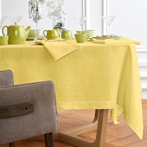 Amazon.com: Solino Home Linen Tablecloth 70 x 70 Inch – 100% Pure Linen Yellow Tablecloth ...