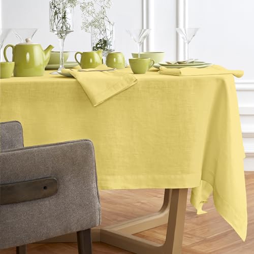 Solino Home 100% Pure Linen Rectangle Tablecloth, Yellow 70 x 108 in