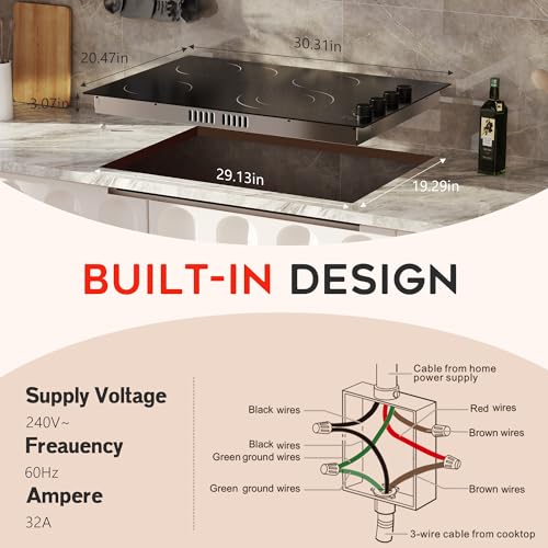 Image of Electric Cooktop 30 Inch Hobsir, 4 Burner Electric Stove Top 6700W, Dual-Ring Burner & Oval Burner, 9 Power Level, 30 Inch Cook top with Safety Lock, Timer, Black Knob