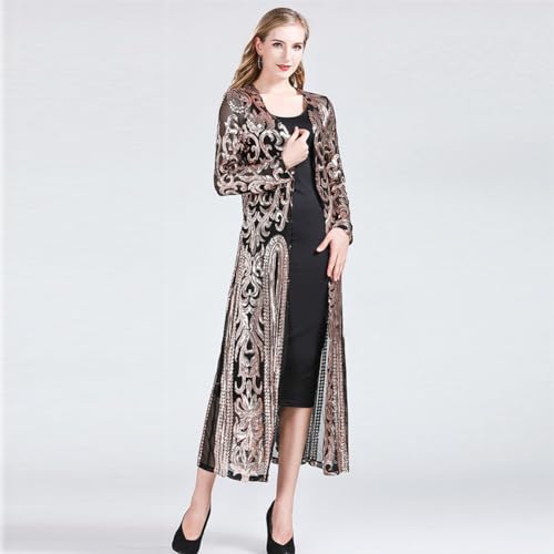 Image of Sparkly Cardigan for Women 1920s Sequin Cardigans Long Sequin Duster Blazer 20s Glitter Open Front Coat Cover Up Dress