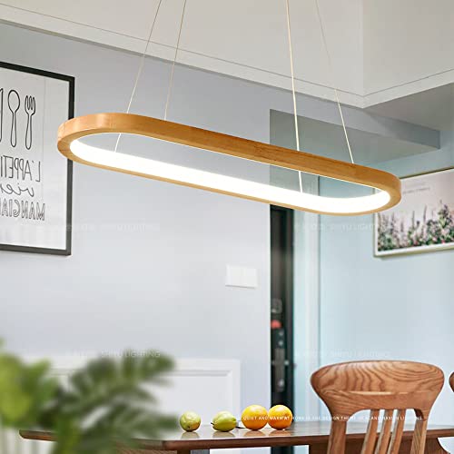 Lámpara colgante de techo moderna lineal LED de madera geométrica para comedor interior 4000K 4
