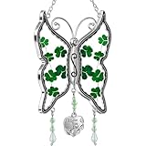 KY&BOSAM St Patrick's Day Shamrock Butterfly Suncatchers I Love You Dad Gifts Ornament Glass Irish for Windows Hanging Wind Chiem with Real Flower Wings Brithday Gifts for Dad Father`s Day Christmas